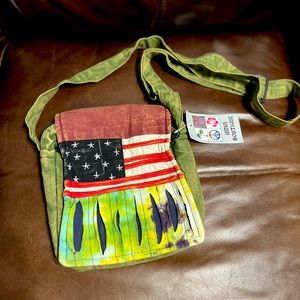 India Boutique | Green American Flag Crossbody Bag | Tote Cloth Handbag | NWT